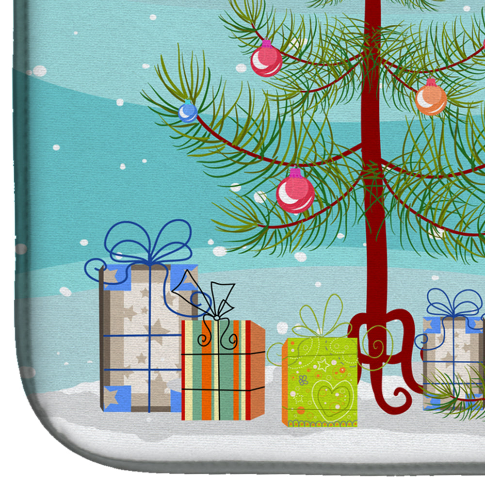 Christmas Tree and Longhair Creme Dachshund Dish Drying Mat Absorbent Dish Drying Mat Pad for Kitchen Counter Dish Drainer Mat for Countertop, 14 x 21", Multicolor