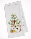 Christmas Tree and Longhair Creme Dachshund Kitchen Towel Set of 2 White Dish Towels Decorative Bathroom Hand towel for Hand, Face, Hair, Yoga, Tea, Dishcloth, 19 X 28", White