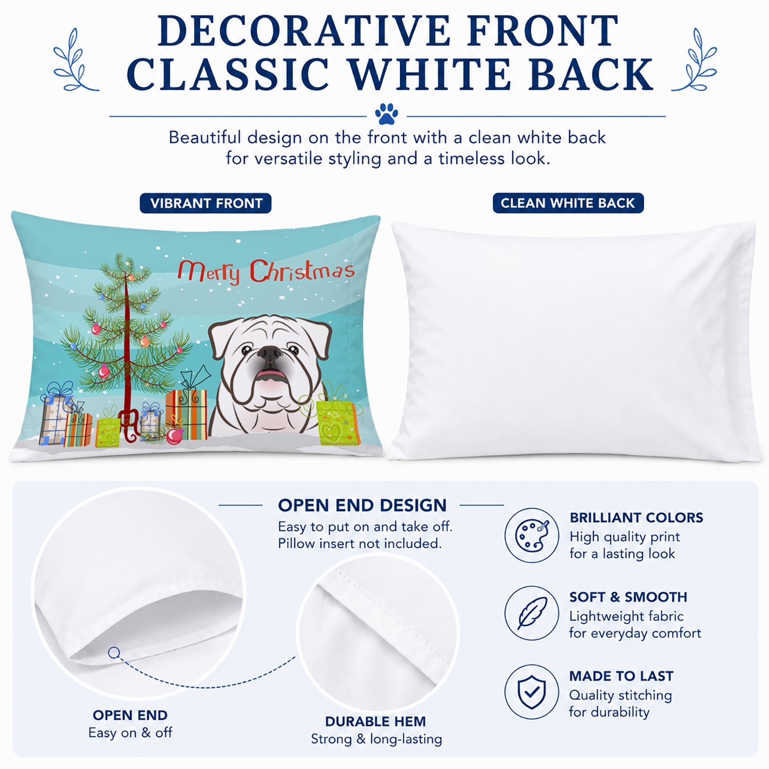 Christmas Tree and White English Bulldog  Standard Pillowcase Lightweight Super Soft Easy Care Decorative Artwork Pillowcase, Standard