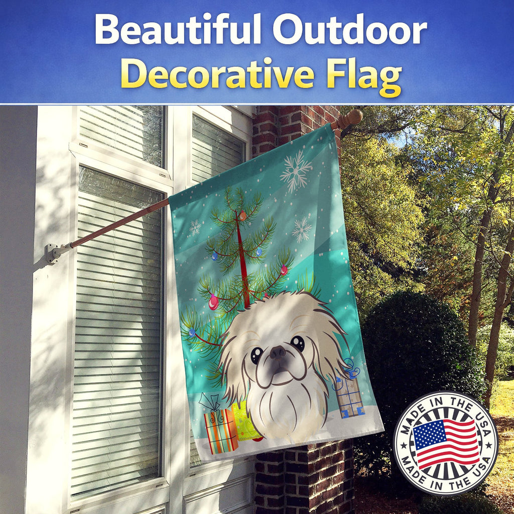 Christmas Tree and Pekingese House Flag 28x40 Porch Sleeve Pole Decorative Outside Yard Banner Artwork Wall Hanging, Polyester