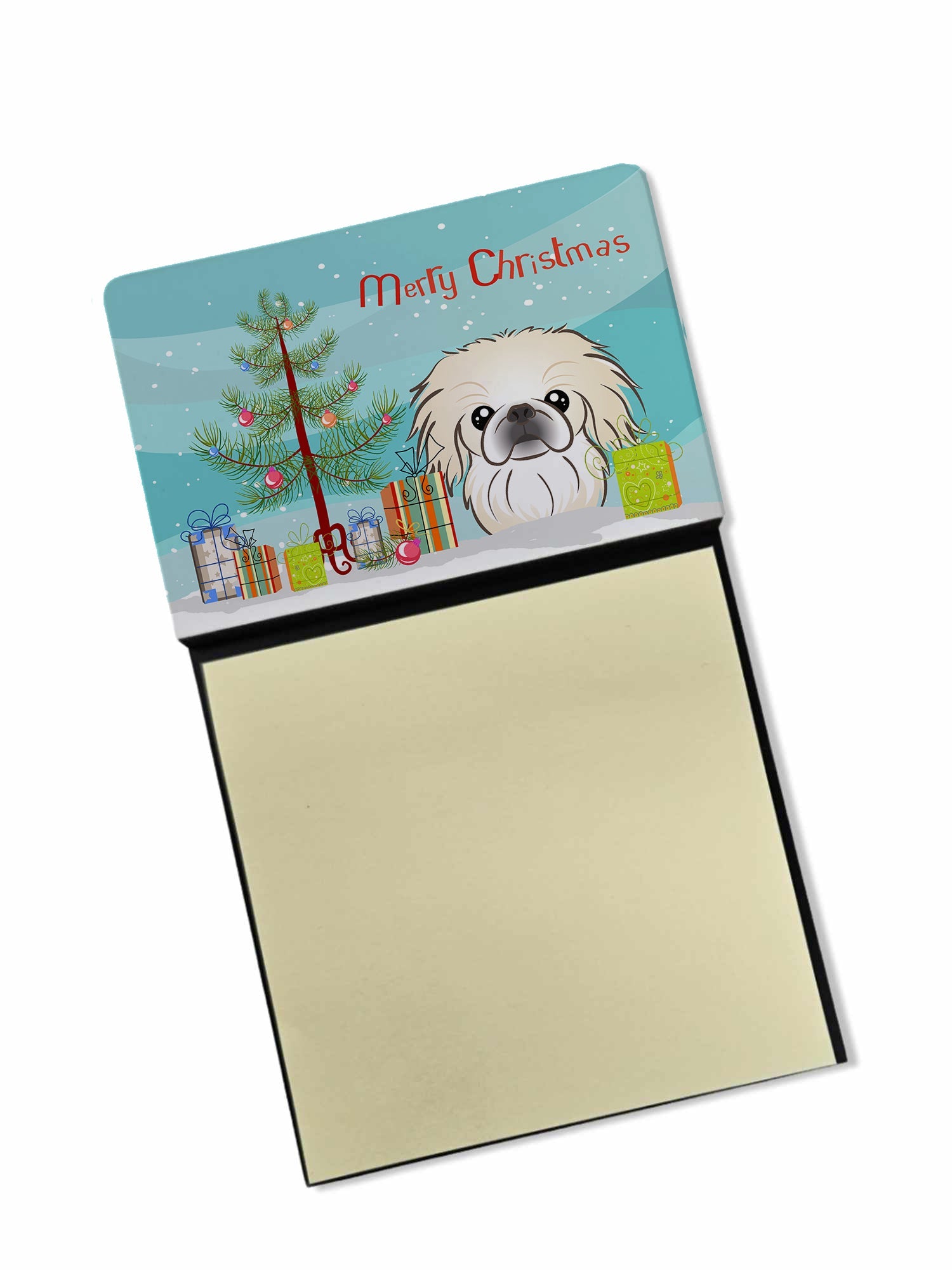 Christmas Tree and Pekingese Watercolor Sticky Note Holder Refillable Dispenser Desk Accessory 3x3 Pad Gift