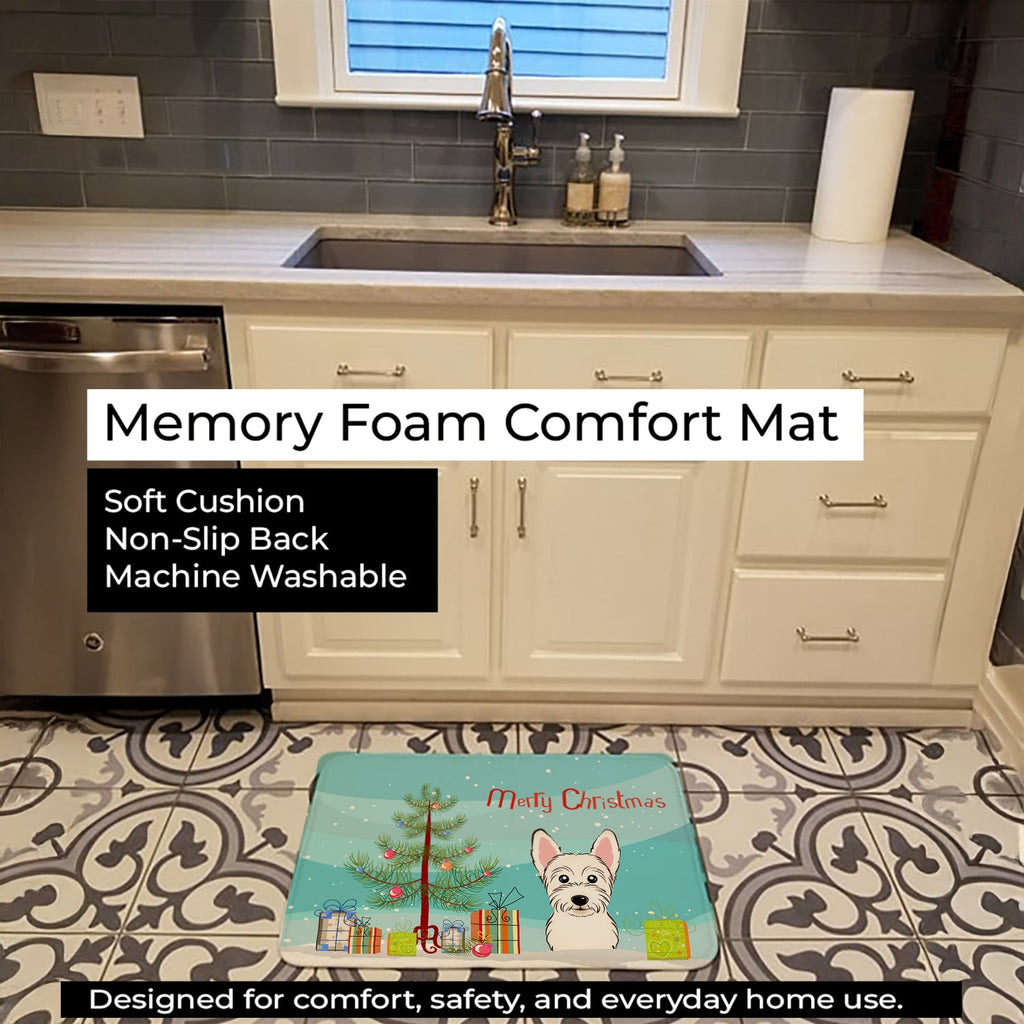 Christmas Tree and Westie Memory Foam Kitchen Mat Machine Washable Anti-Fatigue Cushion Comfort Bath or Kitchen Rug
