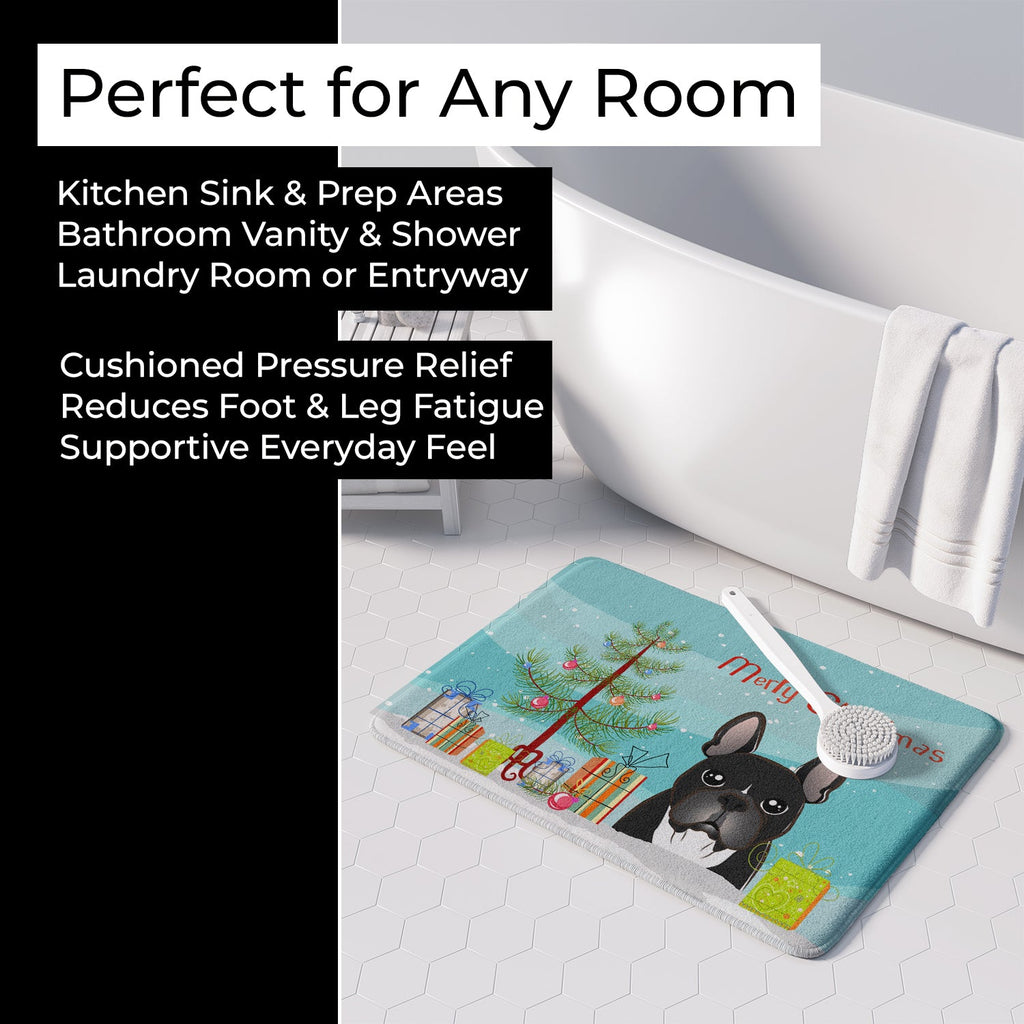 Christmas Tree and French Bulldog Memory Foam Kitchen Mat Machine Washable Anti-Fatigue Cushion Comfort Bath or Kitchen Rug