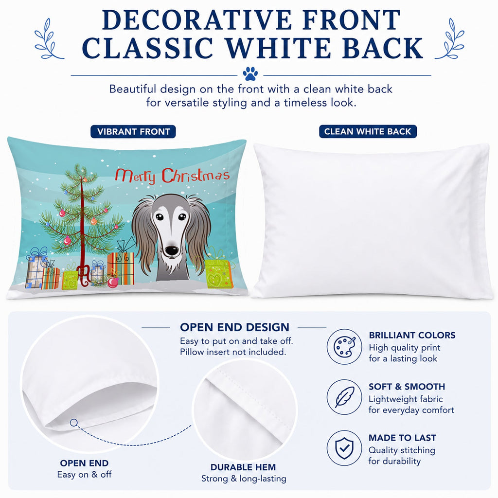 Christmas Tree and Saluki Standard Pillowcase Lightweight Super Soft Easy Care Decorative Artwork Pillowcase, Standard