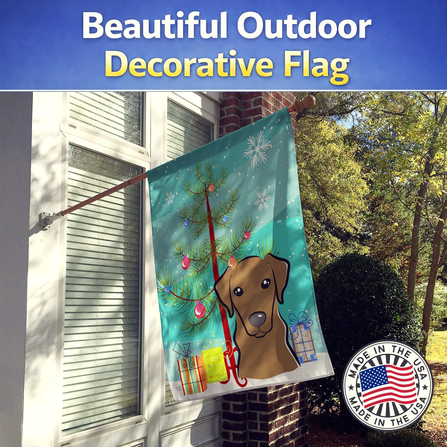 Christmas Tree and Chocolate Labrador House Flag 28x40 Porch Sleeve Pole Decorative Outside Yard Banner Artwork Wall Hanging, Polyester