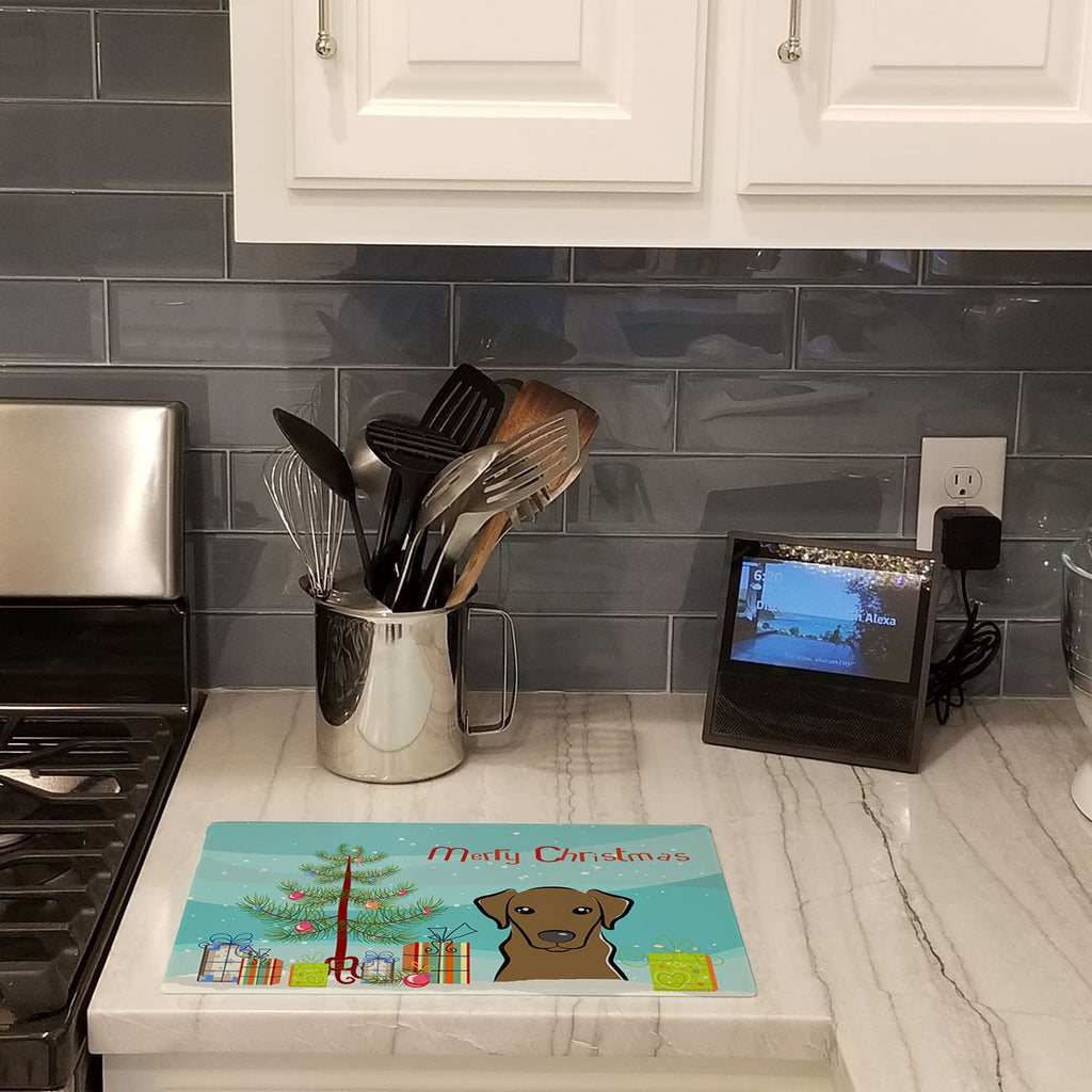 Christmas Tree and Chocolate Labrador Cutting Board Tempered Glass Kitchen Cutting Surface, Heat Resistant Chopping, Non-Slip Feet, Food Prep & Serving