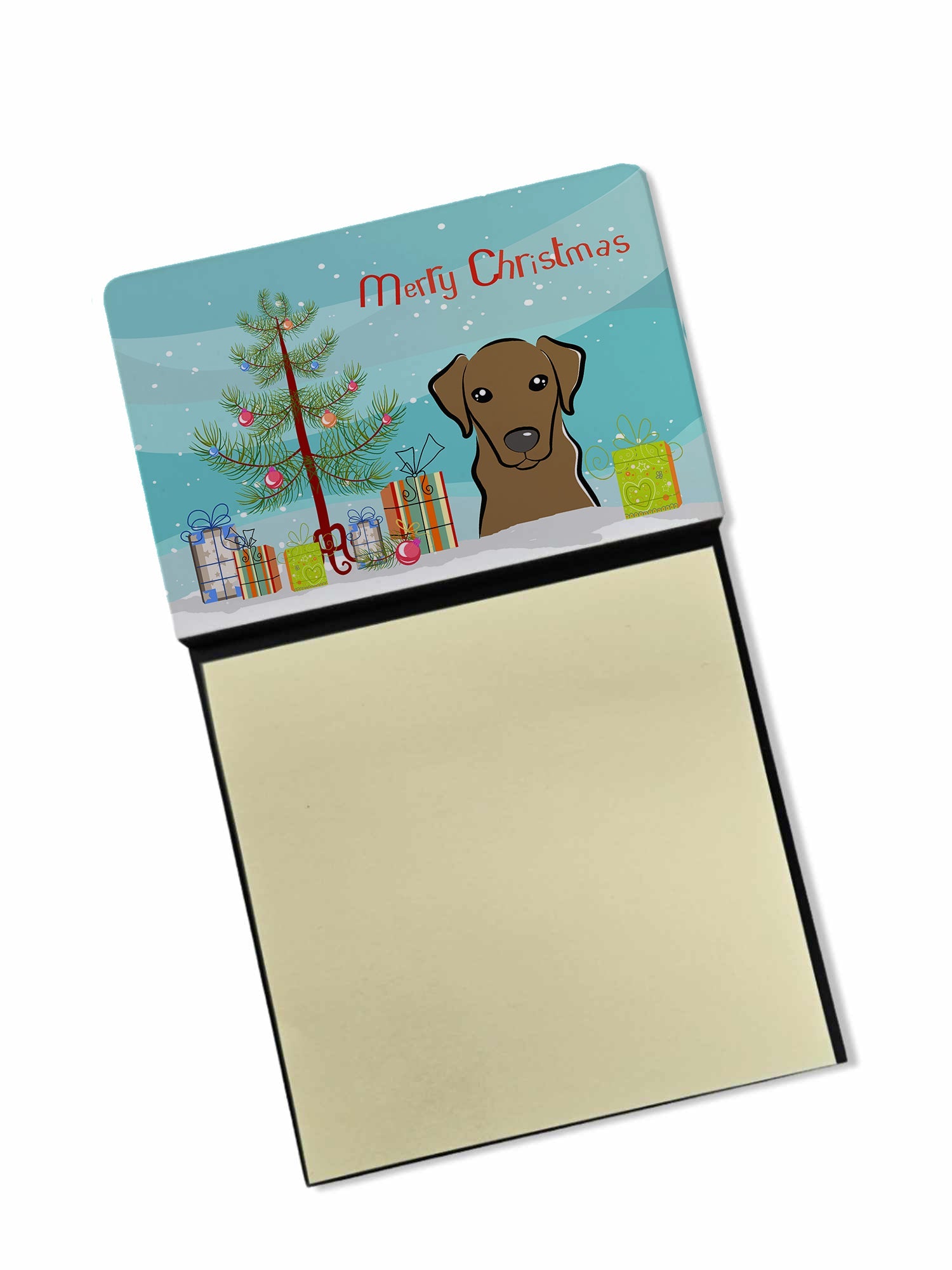 Christmas Tree and Chocolate Labrador Watercolor Sticky Note Holder Refillable Dispenser Desk Accessory 3x3 Pad Gift