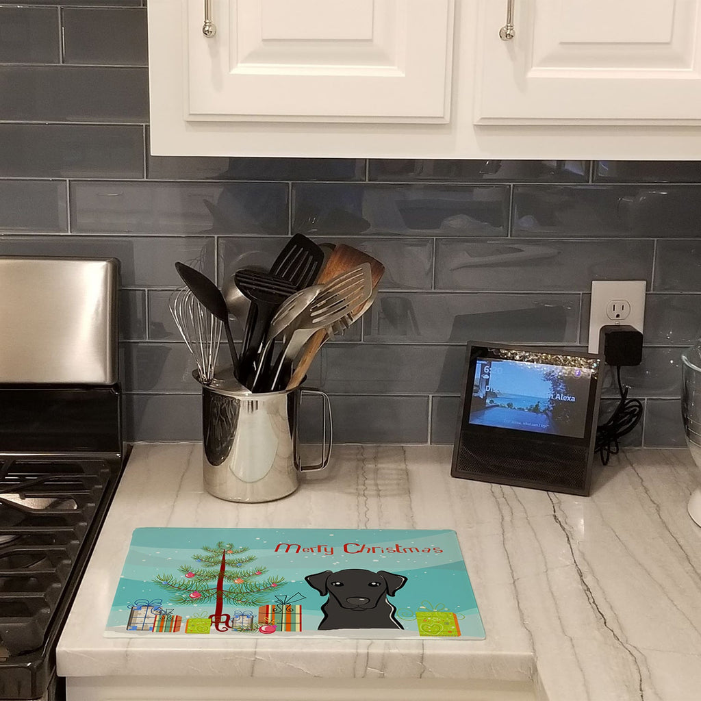 Christmas Tree and Black Labrador Cutting Board Tempered Glass Kitchen Cutting Surface, Heat Resistant Chopping, Non-Slip Feet, Food Prep & Serving