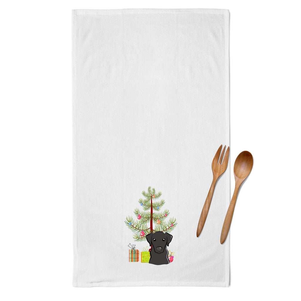 Christmas Tree and Black Labrador Kitchen Towel Set of 2 White Dish Towels Decorative Bathroom Hand towel for Hand, Face, Hair, Yoga, Tea, Dishcloth, 19 X 28", White