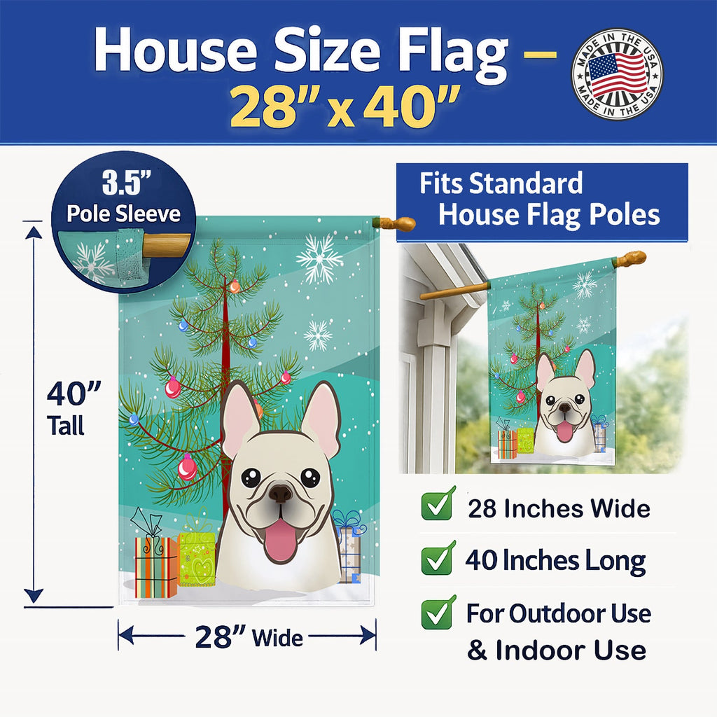 Christmas Tree and French Bulldog House Flag 28x40 Porch Sleeve Pole Decorative Outside Yard Banner Artwork Wall Hanging, Polyester