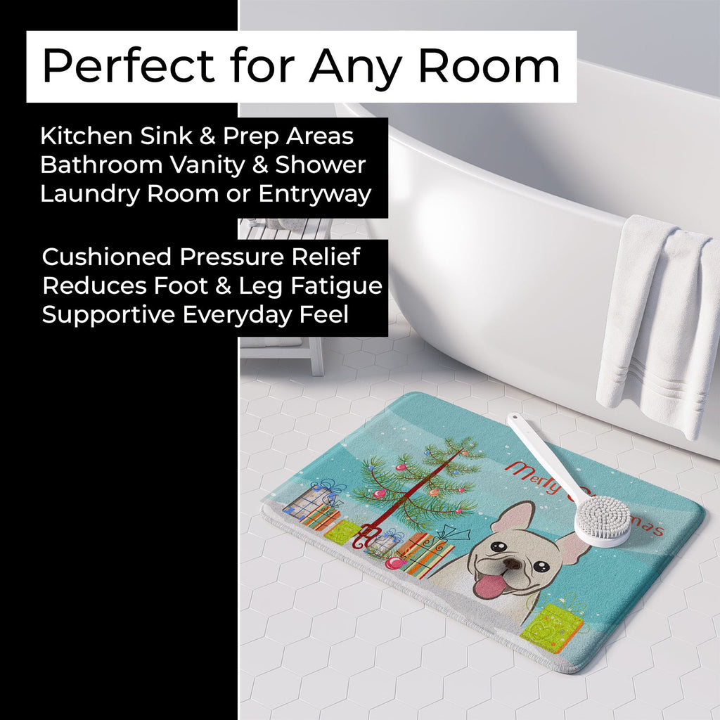 Christmas Tree and French Bulldog Memory Foam Kitchen Mat Machine Washable Anti-Fatigue Cushion Comfort Bath or Kitchen Rug