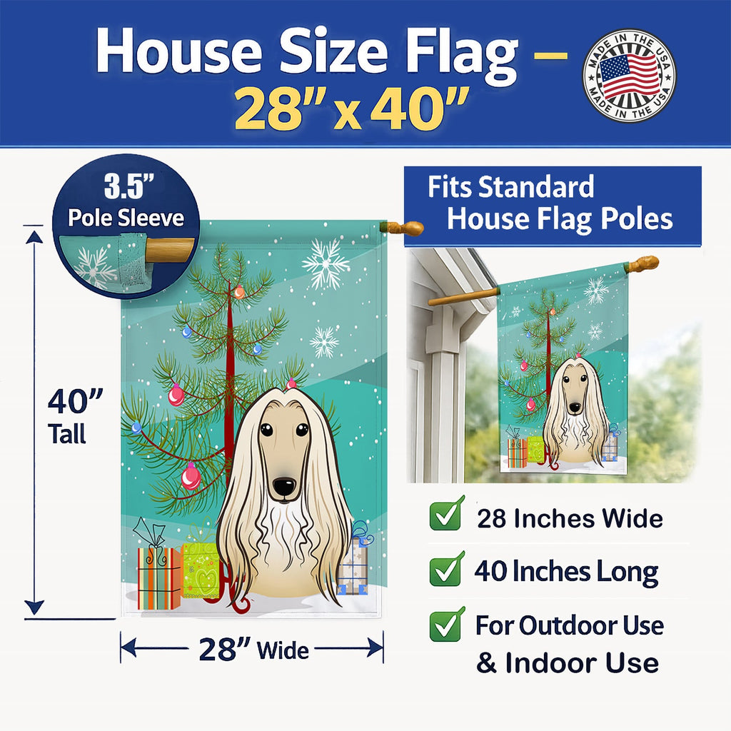 Christmas Tree and Afghan Hound House Flag 28x40 Porch Sleeve Pole Decorative Outside Yard Banner Artwork Wall Hanging, Polyester