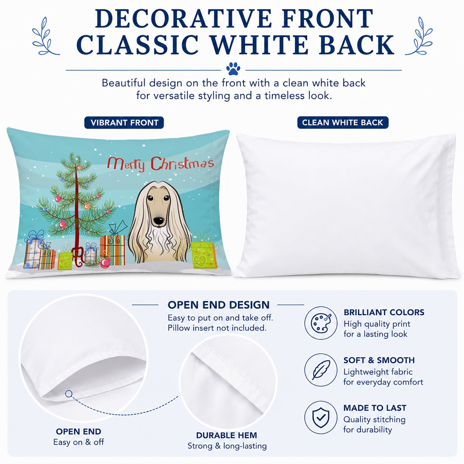 Christmas Tree and Afghan Hound Standard Pillowcase Lightweight Super Soft Easy Care Decorative Artwork Pillowcase, Standard