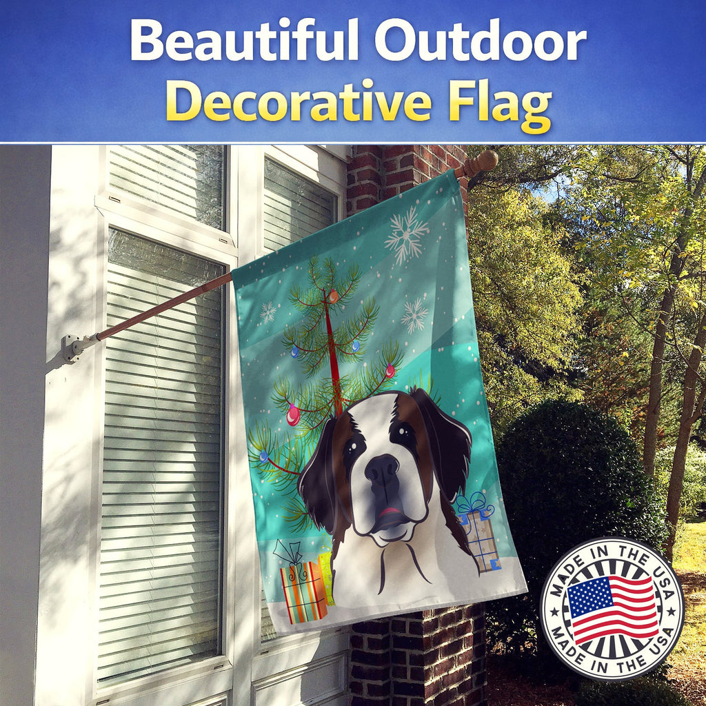 Christmas Tree and Saint Bernard House Flag 28x40 Porch Sleeve Pole Decorative Outside Yard Banner Artwork Wall Hanging, Polyester