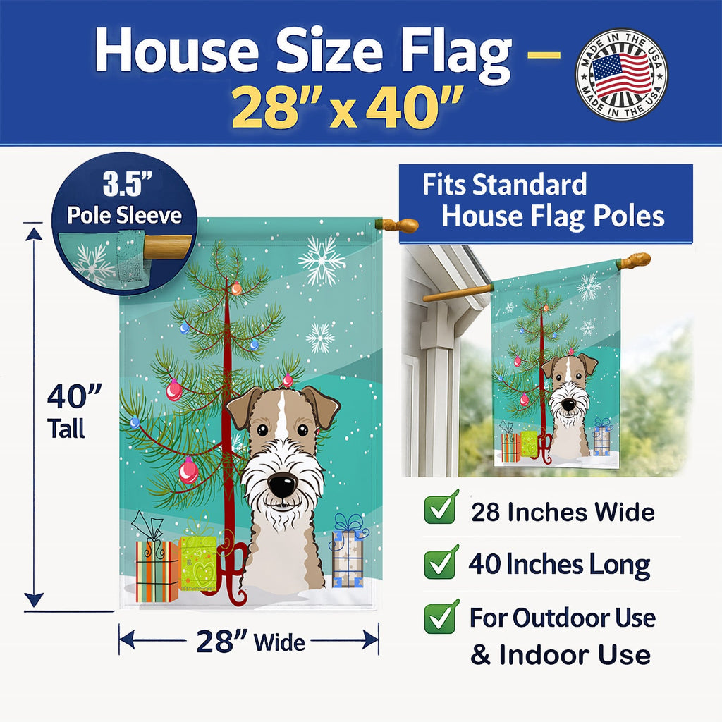 Christmas Tree and Wire Haired Fox Terrier House Flag 28x40 Porch Sleeve Pole Decorative Outside Yard Banner Artwork Wall Hanging, Polyester