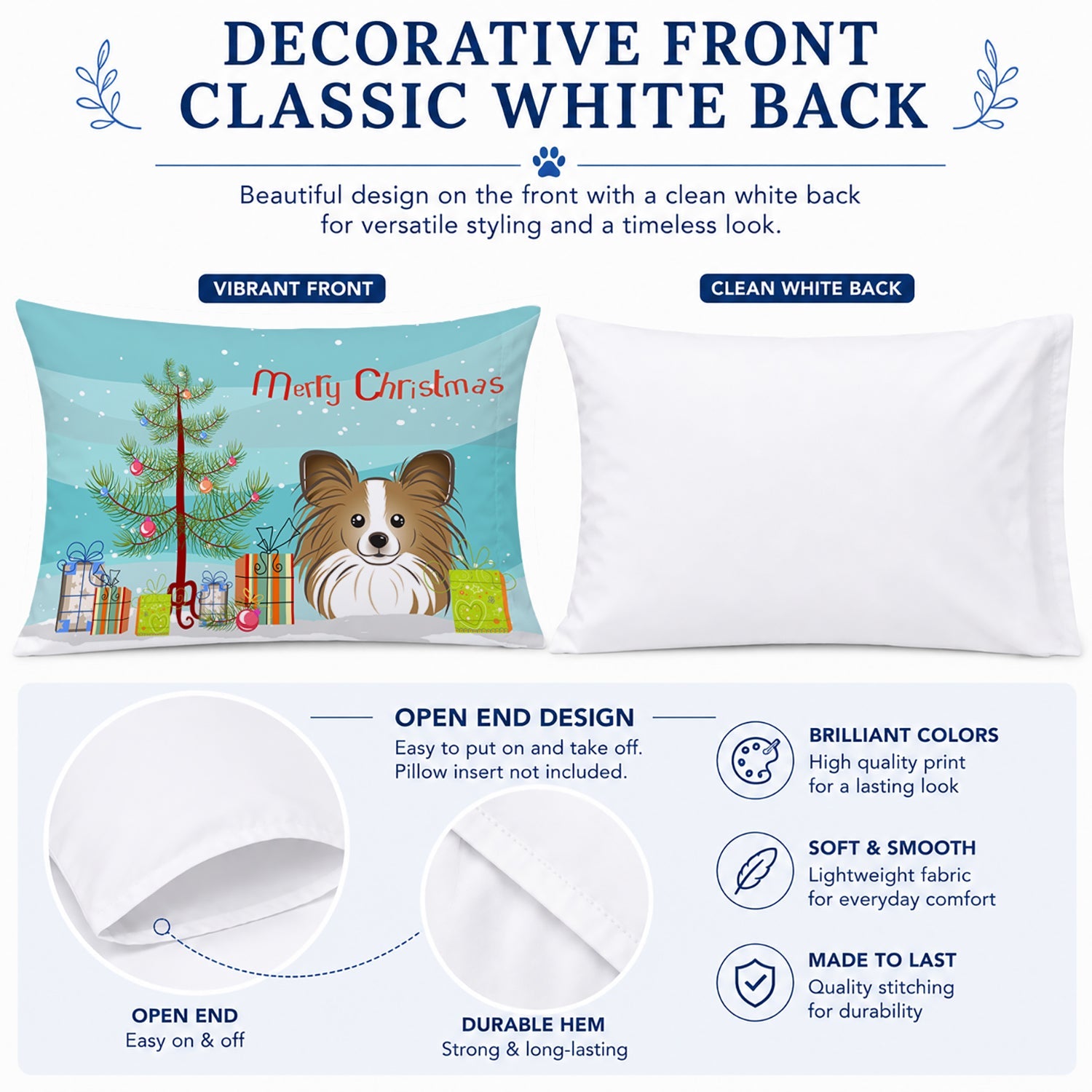Christmas Tree and Papillon Standard Pillowcase Lightweight Super Soft Easy Care Decorative Artwork Pillowcase, Standard
