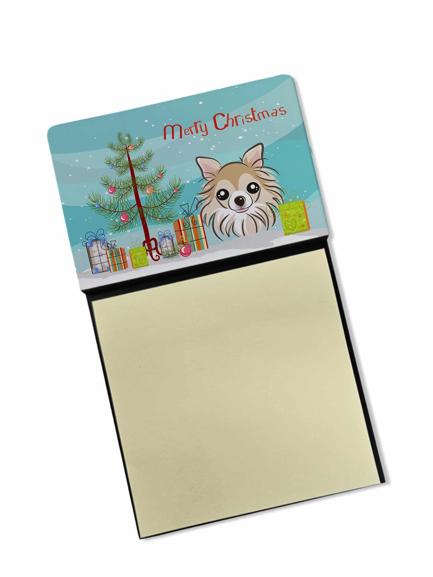 Christmas Tree and Chihuahua Watercolor Sticky Note Holder Refillable Dispenser Desk Accessory 3x3 Pad Gift