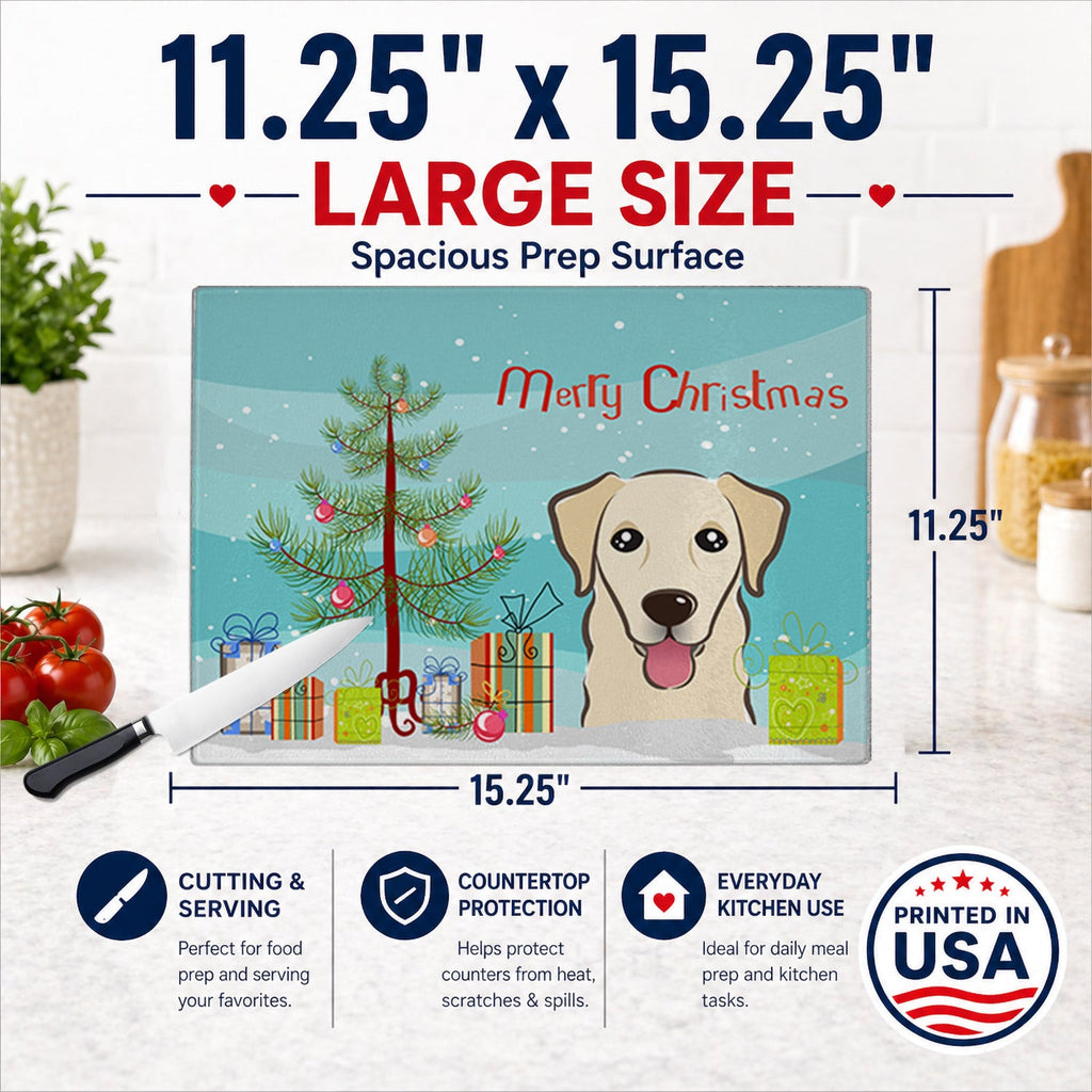 Christmas Tree and Golden Retriever Cutting Board Tempered Glass Kitchen Cutting Surface, Heat Resistant Chopping, Non-Slip Feet, Food Prep & Serving