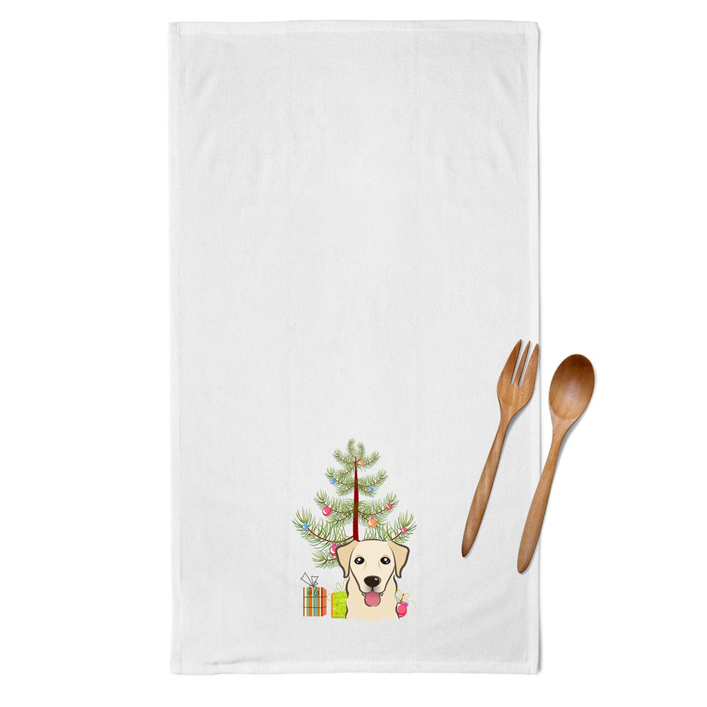 Christmas Tree and Golden Retriever Kitchen Towel Set of 2 White Dish Towels Decorative Bathroom Hand towel for Hand, Face, Hair, Yoga, Tea, Dishcloth, 19 X 28", White