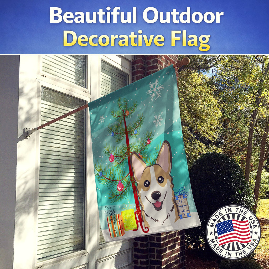 Christmas Tree and Sable Corgi House Flag 28x40 Porch Sleeve Pole Decorative Outside Yard Banner Artwork Wall Hanging, Polyester