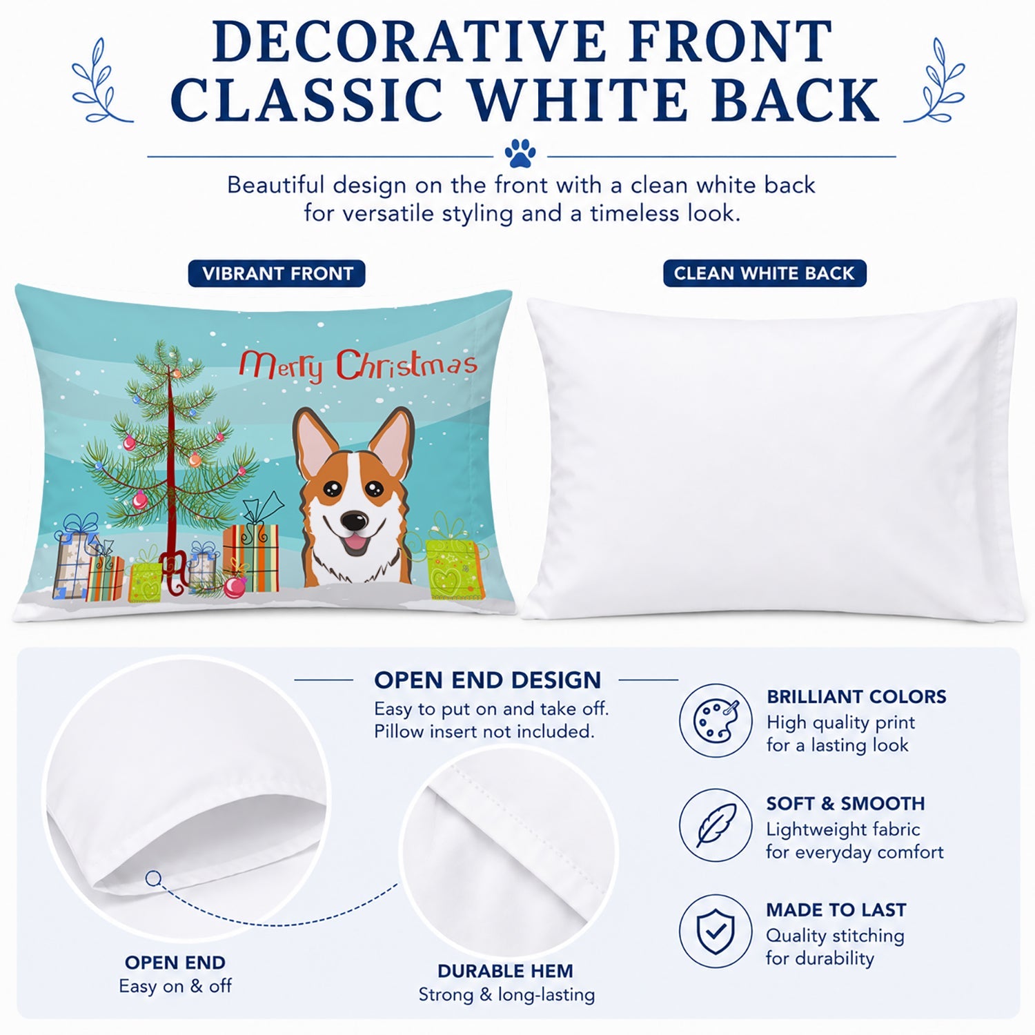Christmas Tree and Red Corgi Standard Pillowcase Lightweight Super Soft Easy Care Decorative Artwork Pillowcase, Standard