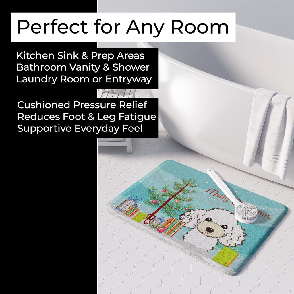 Christmas Tree and White Poodle Memory Foam Kitchen Mat Machine Washable Anti-Fatigue Cushion Comfort Bath or Kitchen Rug
