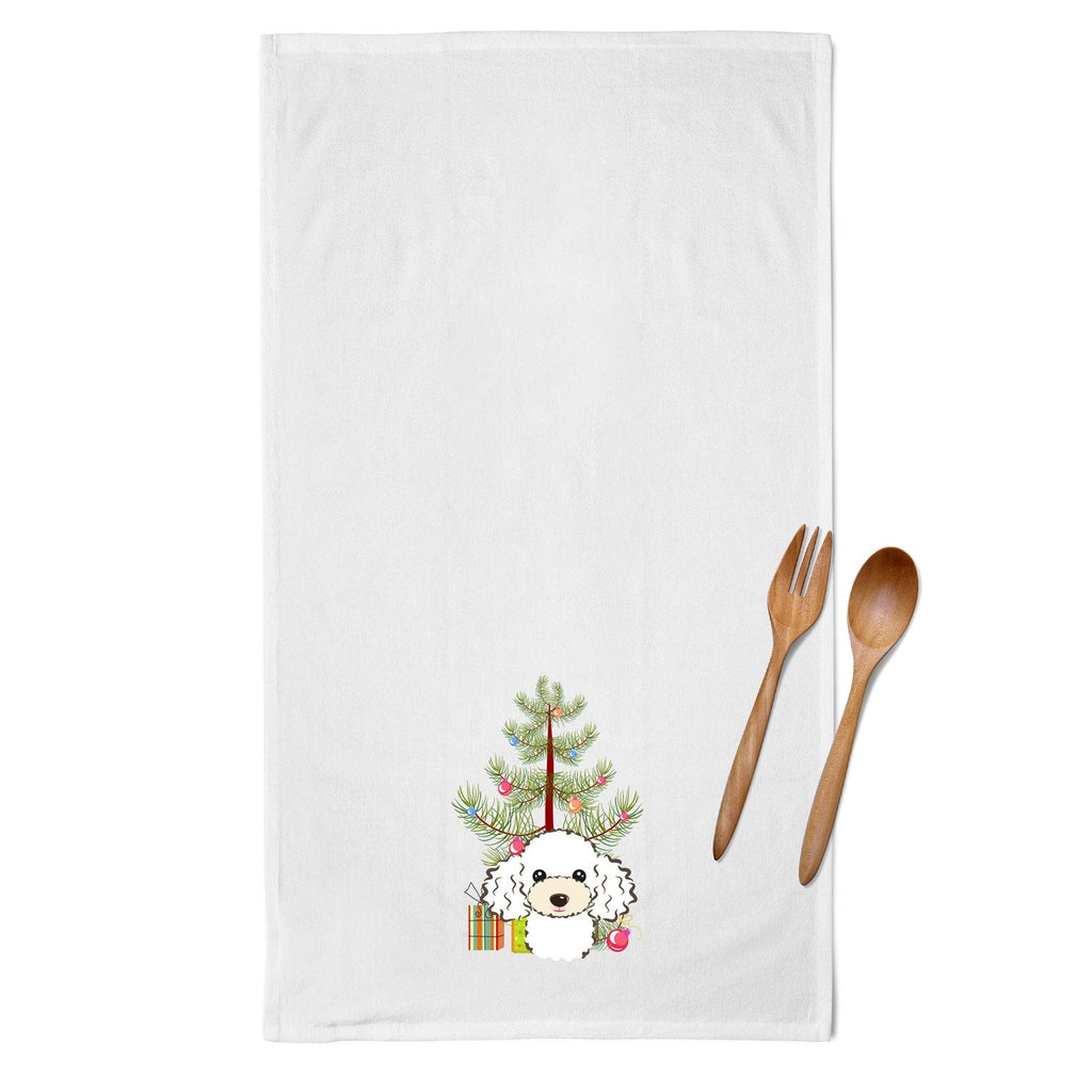 Christmas Tree and White Poodle Kitchen Towel Set of 2 White Dish Towels Decorative Bathroom Hand towel for Hand, Face, Hair, Yoga, Tea, Dishcloth, 19 X 28", White