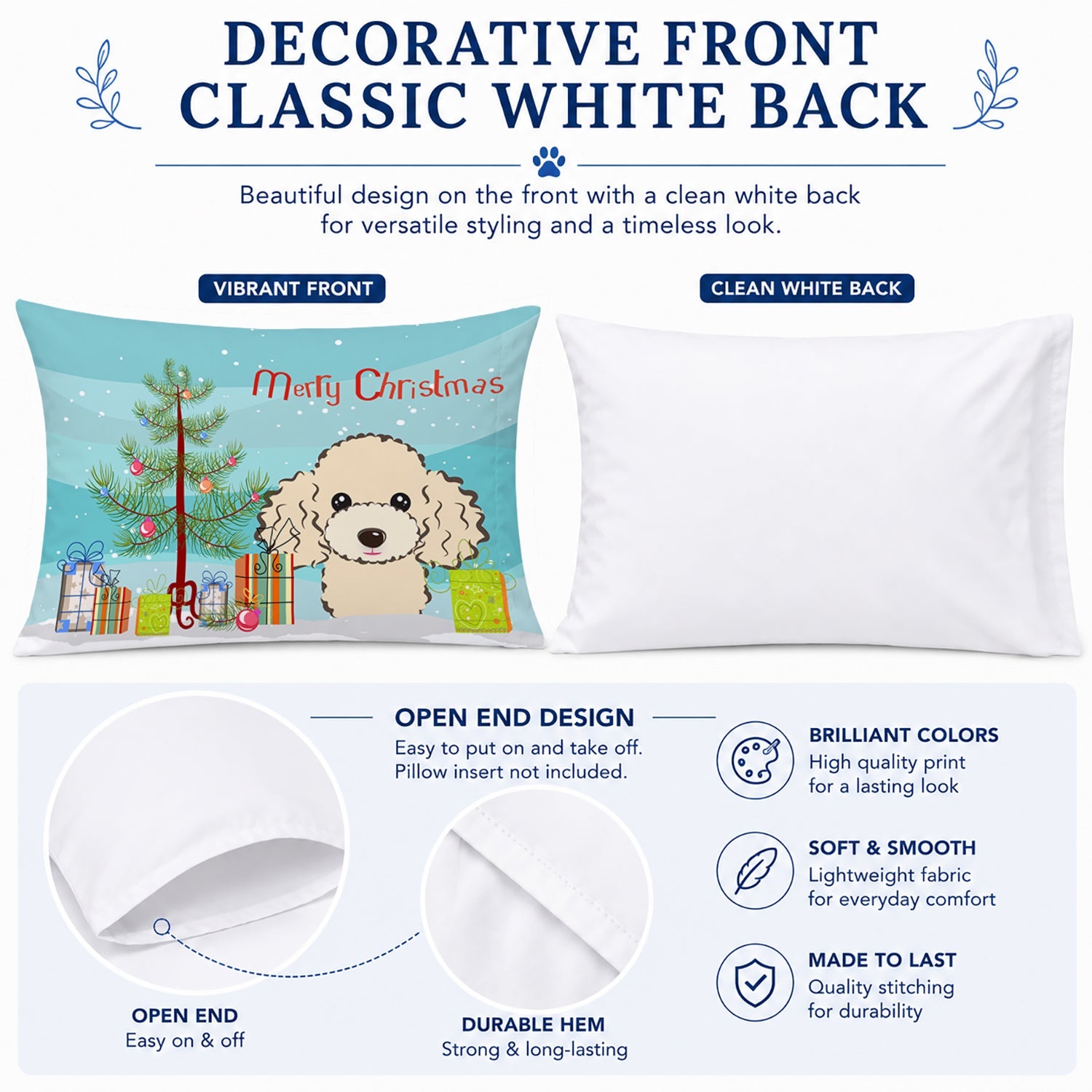 Christmas Tree and Buff Poodle Standard Pillowcase Lightweight Super Soft Easy Care Decorative Artwork Pillowcase, Standard