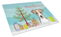 Christmas Tree and Jack Russell Terrier Cutting Board Tempered Glass Kitchen Cutting Surface, Heat Resistant Chopping, Non-Slip Feet, Food Prep & Serving