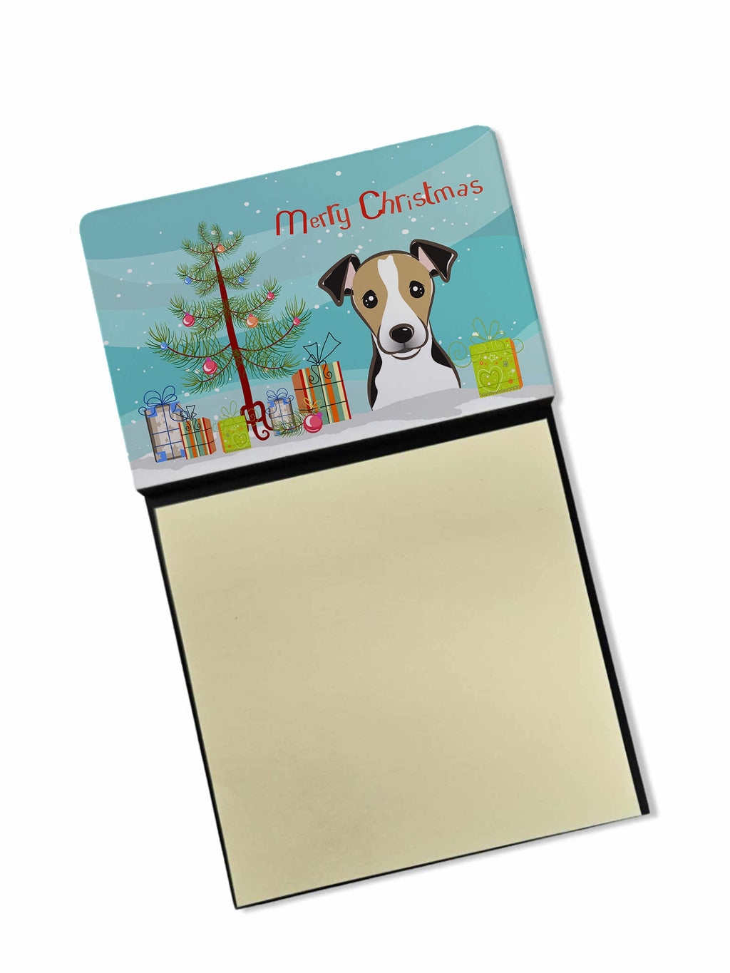 Christmas Tree and Jack Russell Terrier Watercolor Sticky Note Holder Refillable Dispenser Desk Accessory 3x3 Pad Gift