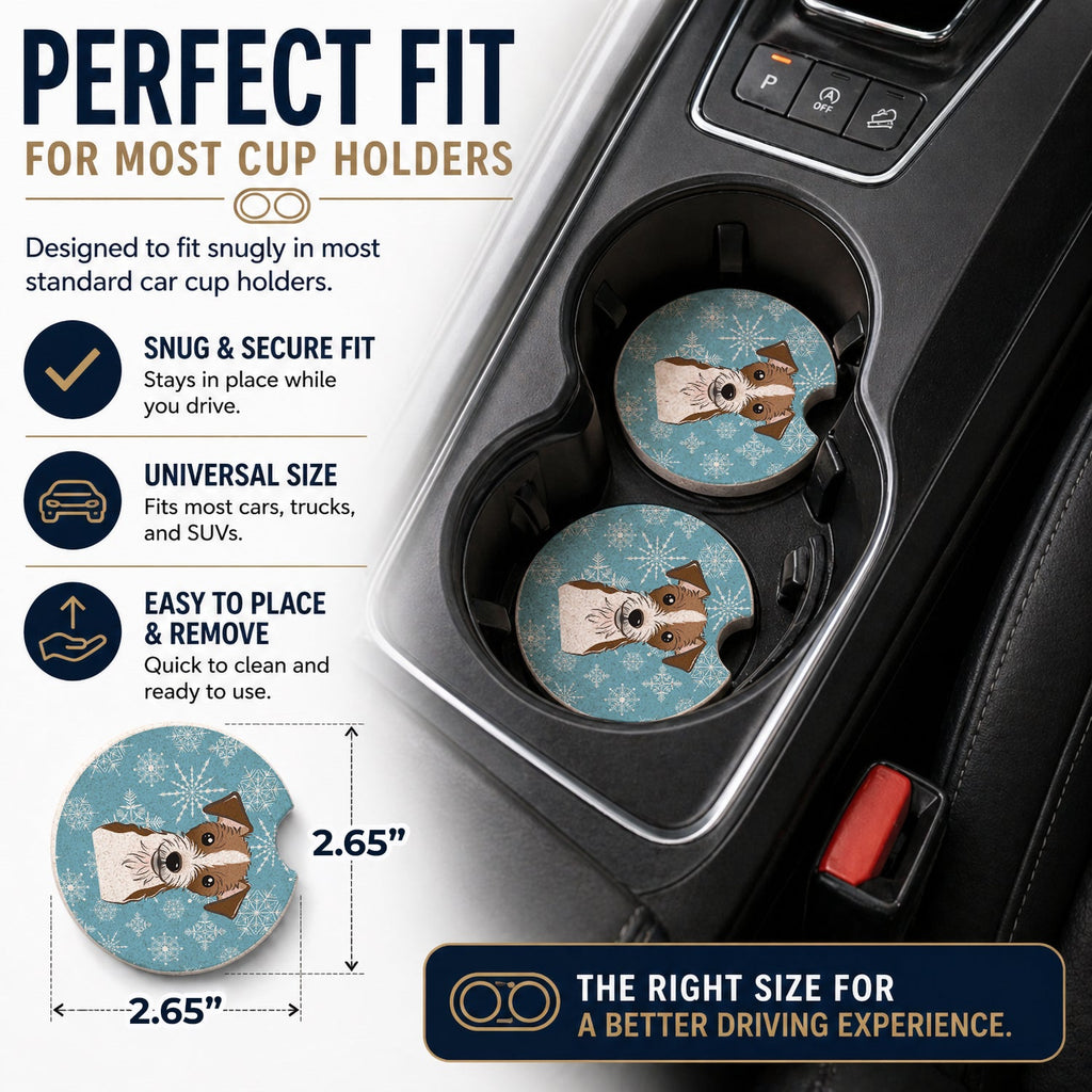 Snowflake Jack Russell Terrier Set of 2 Cup Holder Car Coasters Absorbent Round Sandstone Coasters Gifts for Men or Women, 2.5, Multicolor