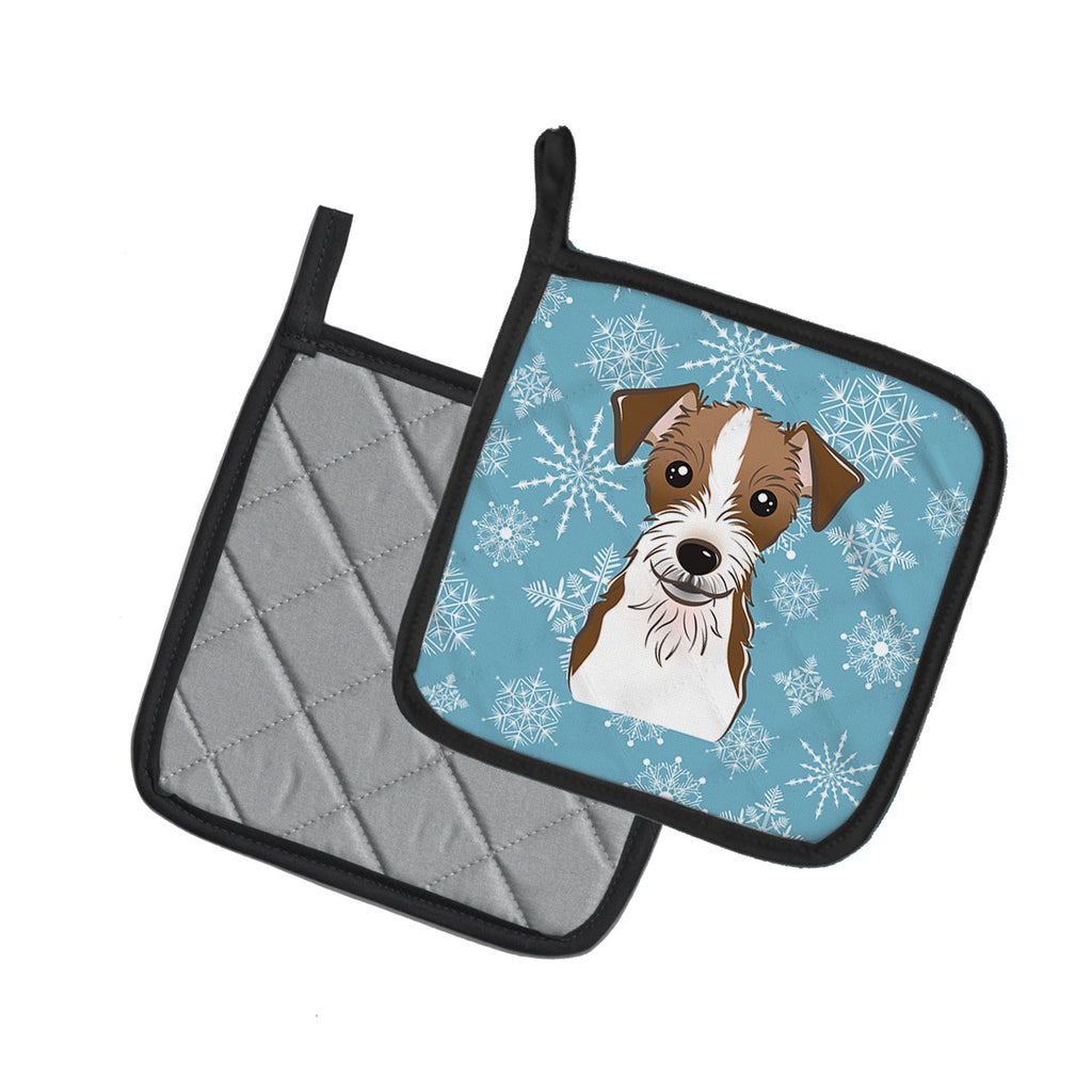 Snowflake Jack Russell Terrier Pot Holder Set of 2 Heat Resistant Quilted Hot Pads 7.5 x 7.5 Inch, Insulated Kitchen Trivets for Cooking & Baking
