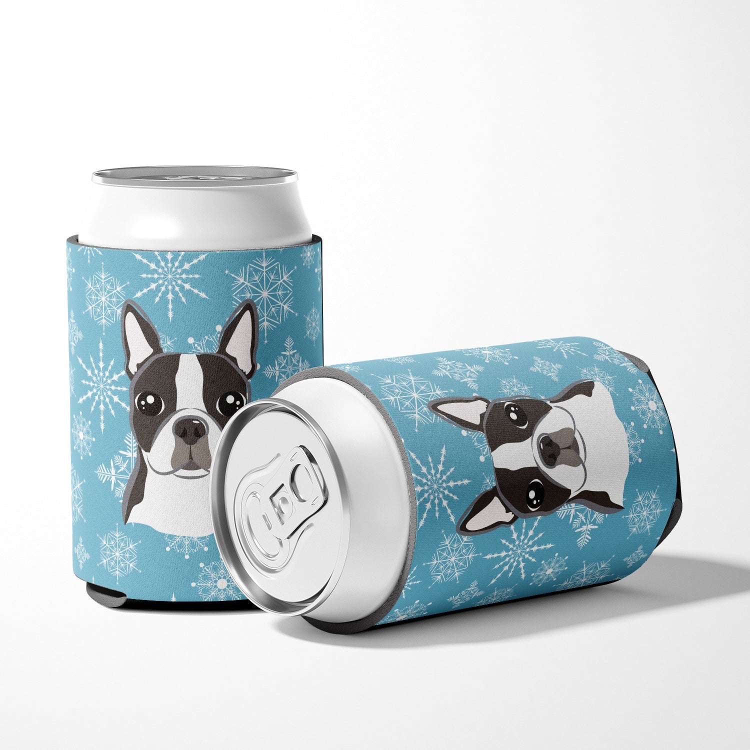 Snowflake Boston Terrier Can or Bottle Hugger Cooler Sleeve for Standard 12 oz Cans, Insulated Foam Beer & Soda Can Hugger Reusable