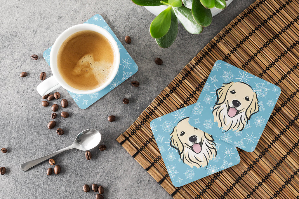 Snowflake Golden Retriever Foam Coasters Set of 4 Cup Coasters for Indoor Outdoor, Tabletop Protection, Anti Slip, Mouse pad Material