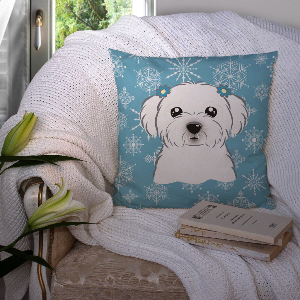 Snowflake Maltese Decorative Throw Pillow 14x14 Indoor Outdoor Accent Cushion, Fabric Cover with Insert for Sofa, Bed, Porch & Living Room