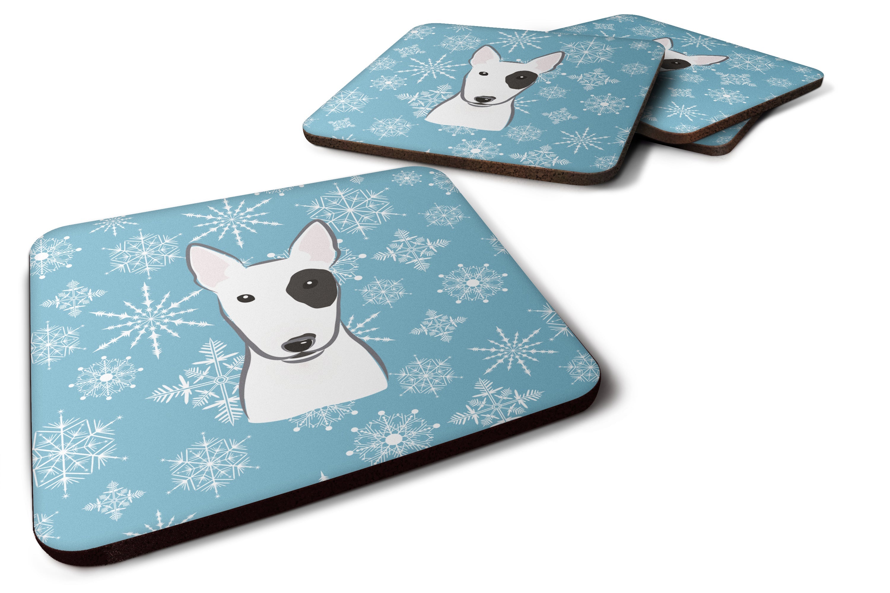 Snowflake Bull Terrier Foam Coasters Set of 4 Cup Coasters for Indoor Outdoor, Tabletop Protection, Anti Slip, Mouse pad Material