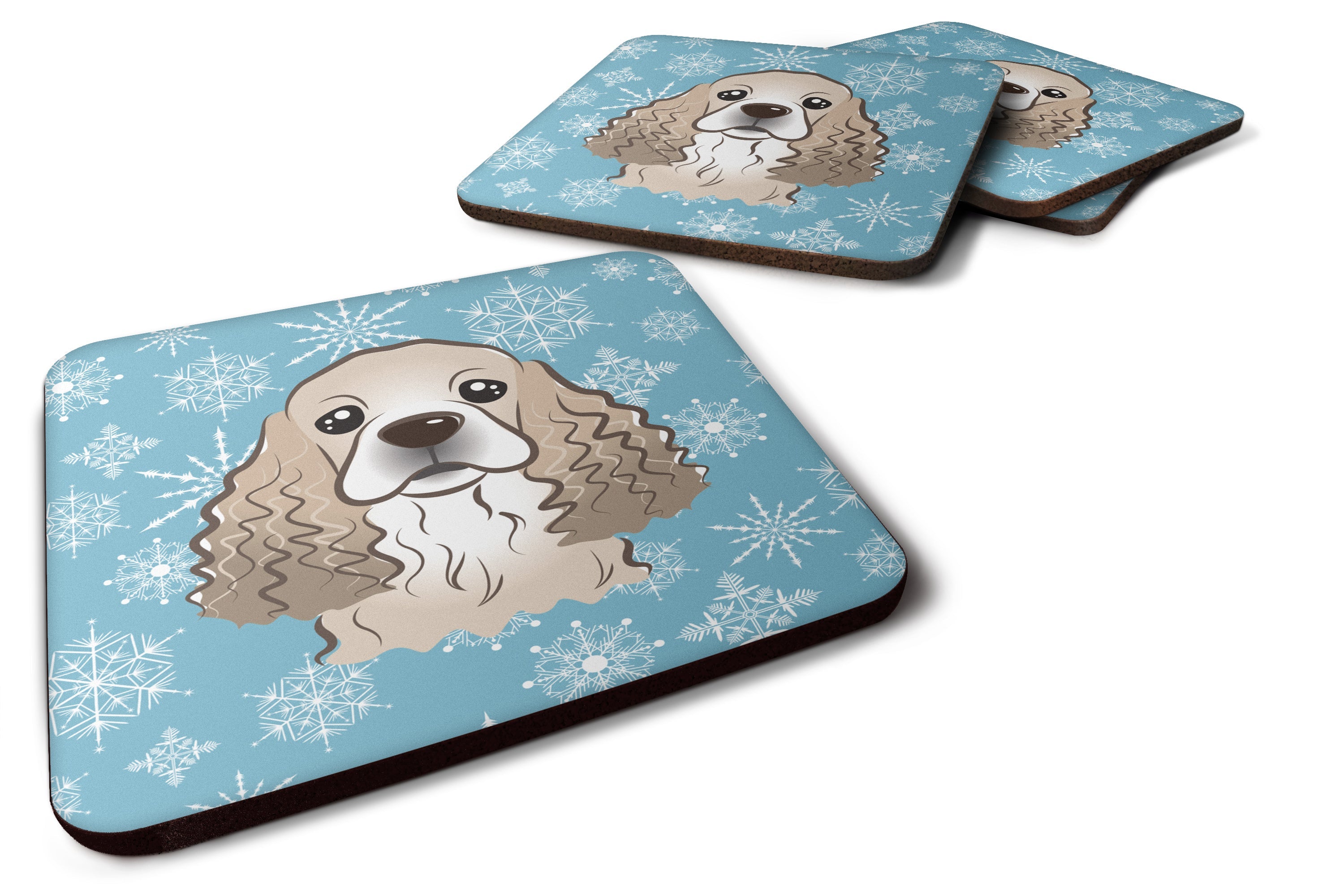 Snowflake Cocker Spaniel Foam Coasters Set of 4 Cup Coasters for Indoor Outdoor, Tabletop Protection, Anti Slip, Mouse pad Material