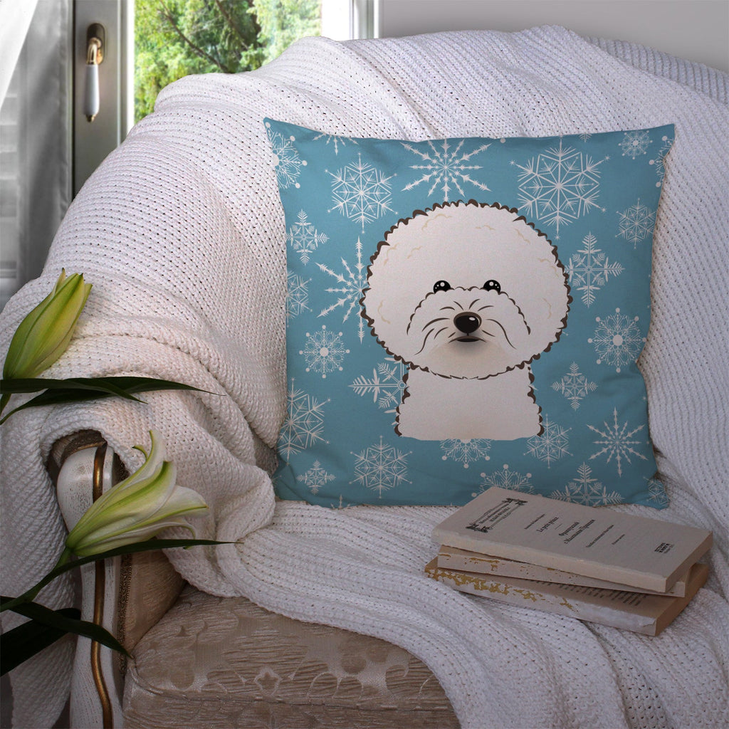 Snowflake Bichon Frise Decorative Throw Pillow 14x14 Indoor Outdoor Accent Cushion, Fabric Cover with Insert for Sofa, Bed, Porch & Living Room
