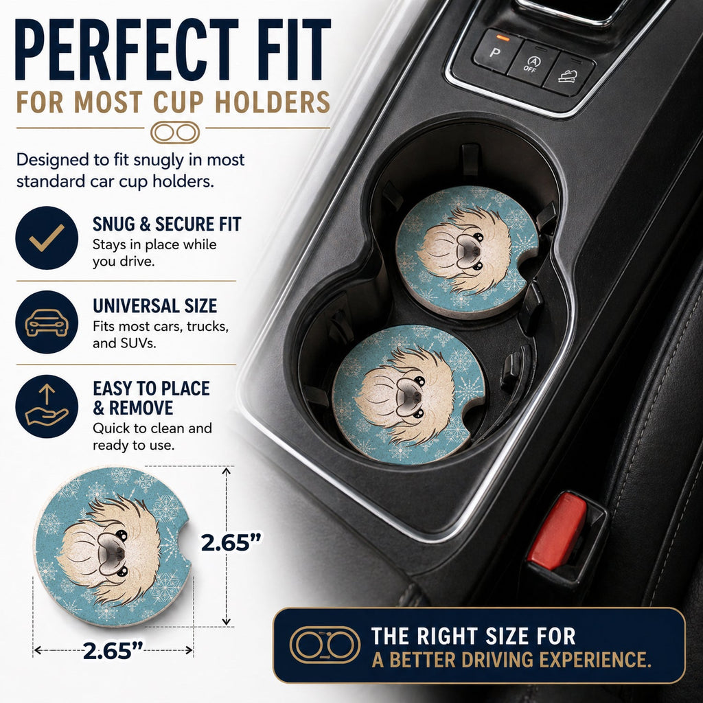 Snowflake Pekingese Set of 2 Cup Holder Car Coasters Absorbent Round Sandstone Coasters Gifts for Men or Women, 2.5, Multicolor