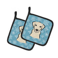 Snowflake Yellow Labrador Pot Holder Set of 2 Heat Resistant Quilted Hot Pads 7.5 x 7.5 Inch, Insulated Kitchen Trivets for Cooking & Baking