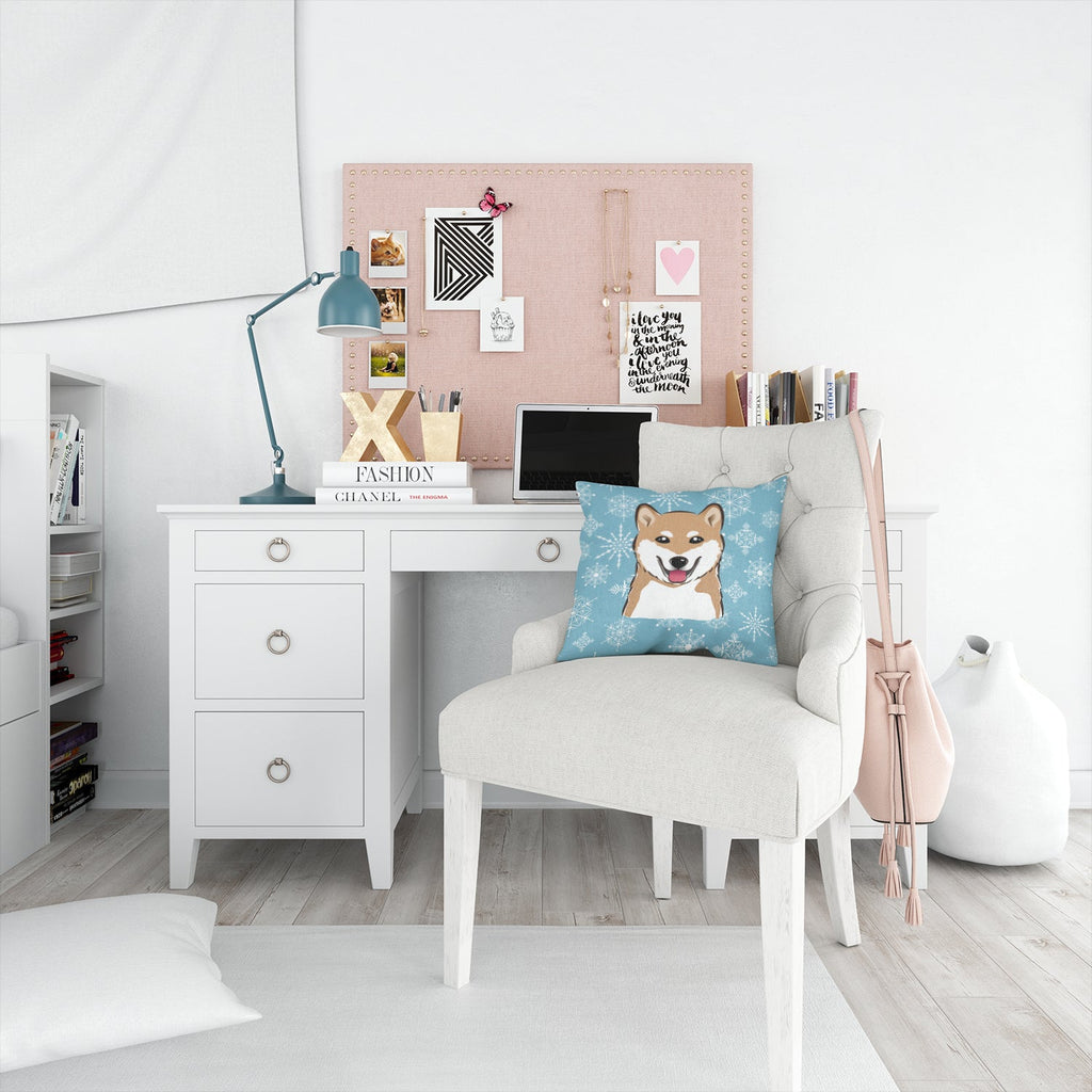 Snowflake Shiba Inu Decorative Throw Pillow 14x14 Indoor Outdoor Accent Cushion, Fabric Cover with Insert for Sofa, Bed, Porch & Living Room