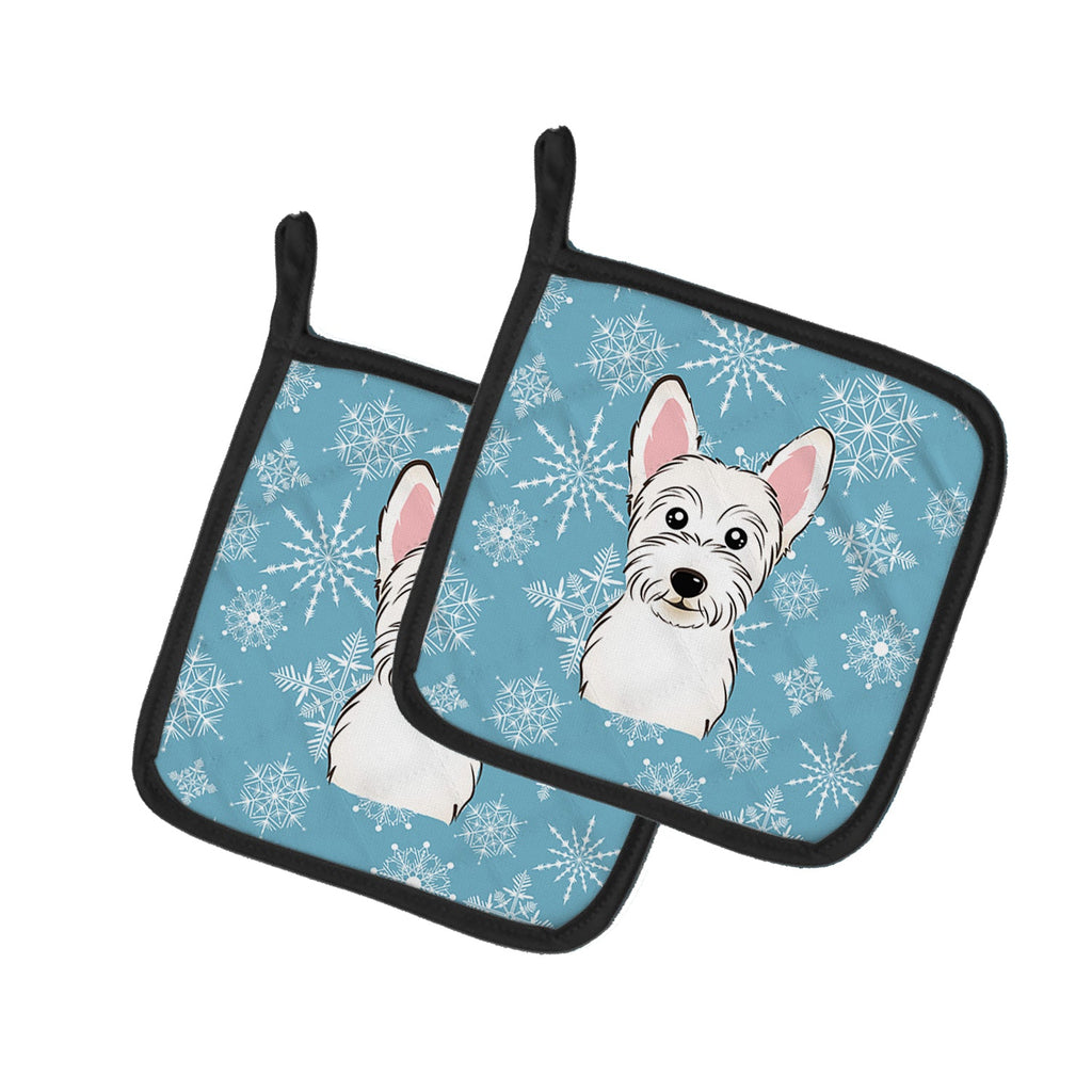Snowflake Westie Pot Holder Set of 2 Heat Resistant Quilted Hot Pads 7.5 x 7.5 Inch, Insulated Kitchen Trivets for Cooking & Baking