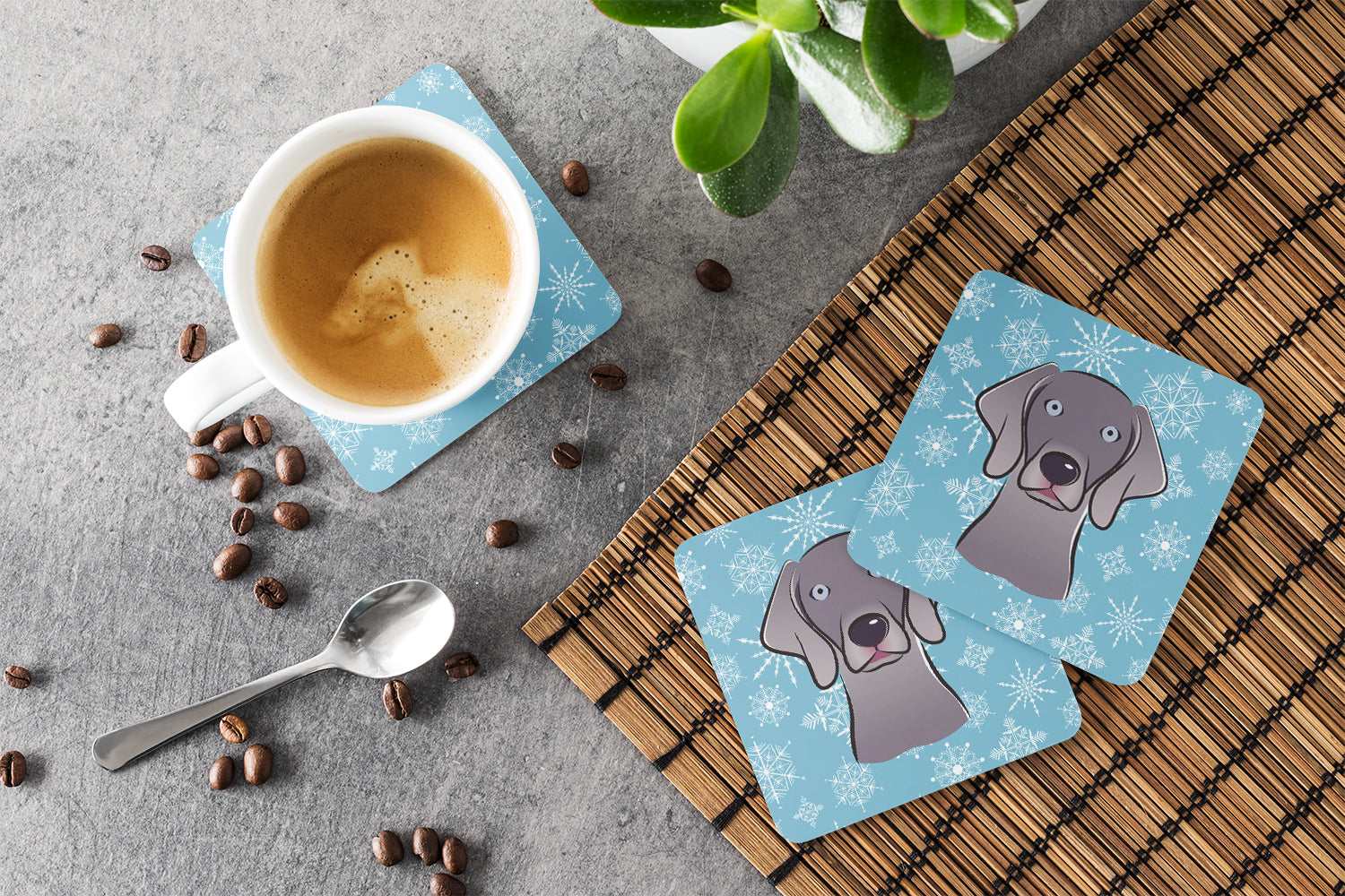 Snowflake Weimaraner Foam Coasters Set of 4 Cup Coasters for Indoor Outdoor, Tabletop Protection, Anti Slip, Mouse pad Material