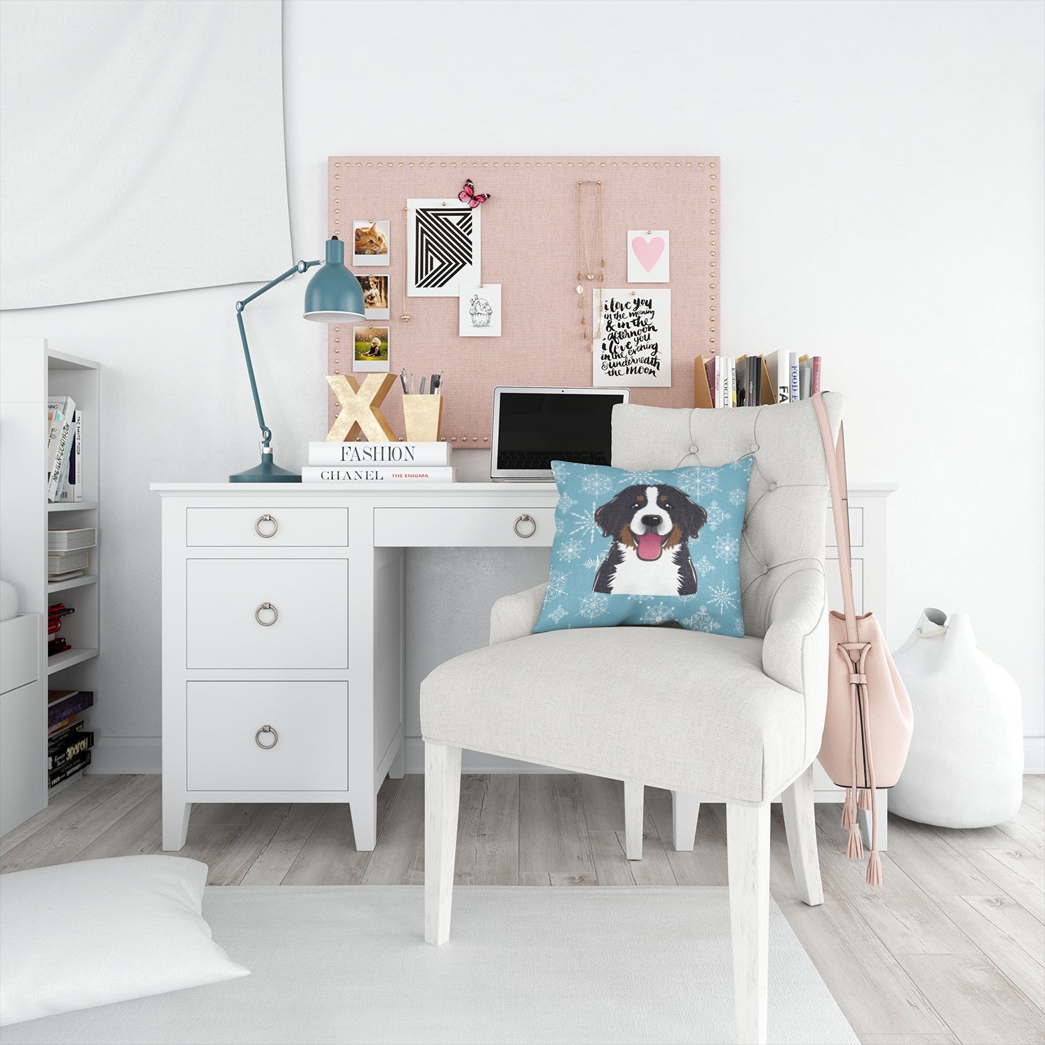 Snowflake Bernese Mountain Dog Decorative Throw Pillow 14x14 Indoor Outdoor Accent Cushion, Fabric Cover with Insert for Sofa, Bed, Porch & Living Room