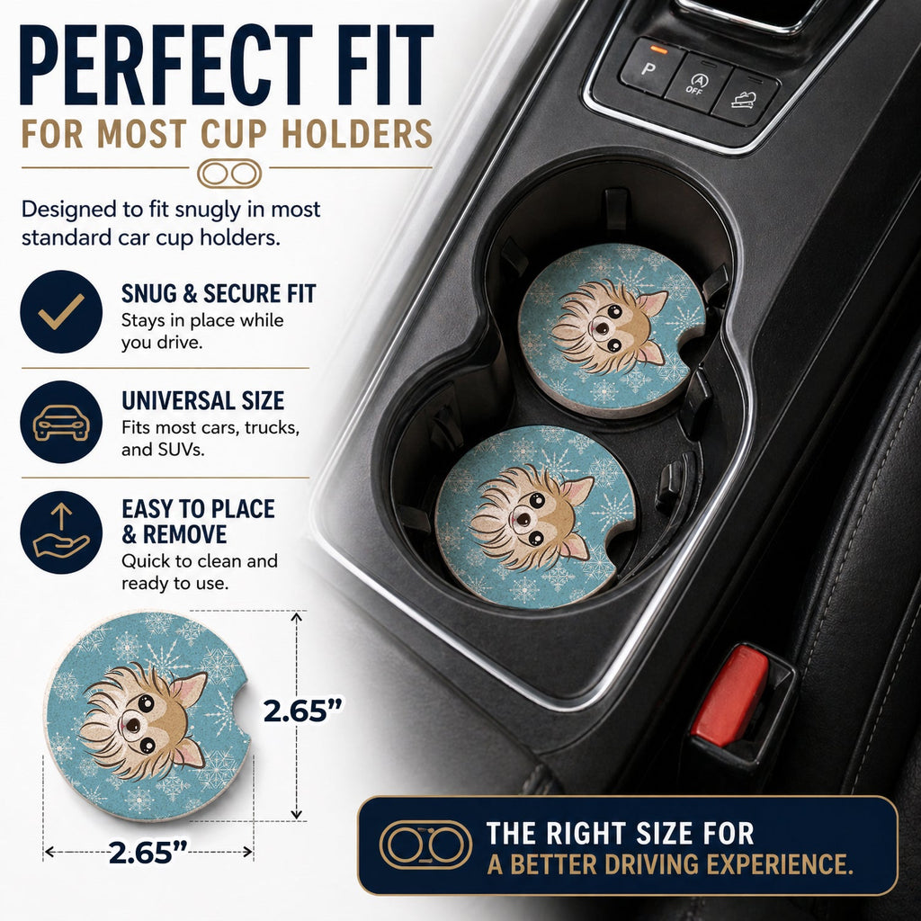 Snowflake Chihuahua Set of 2 Cup Holder Car Coasters Absorbent Round Sandstone Coasters Gifts for Men or Women, 2.5, Multicolor