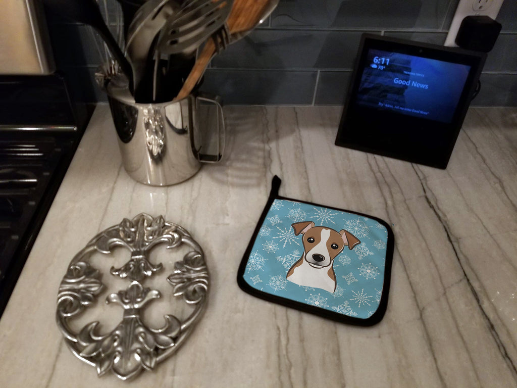 Snowflake Jack Russell Terrier Pot Holder Set of 2 Heat Resistant Quilted Hot Pads 7.5 x 7.5 Inch, Insulated Kitchen Trivets for Cooking & Baking