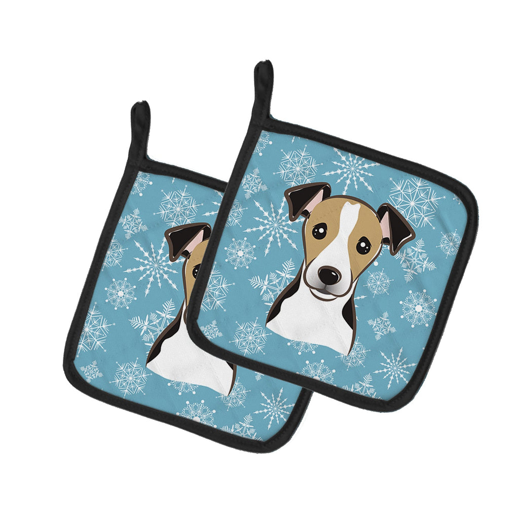Snowflake Jack Russell Terrier Pot Holder Set of 2 Heat Resistant Quilted Hot Pads 7.5 x 7.5 Inch, Insulated Kitchen Trivets for Cooking & Baking