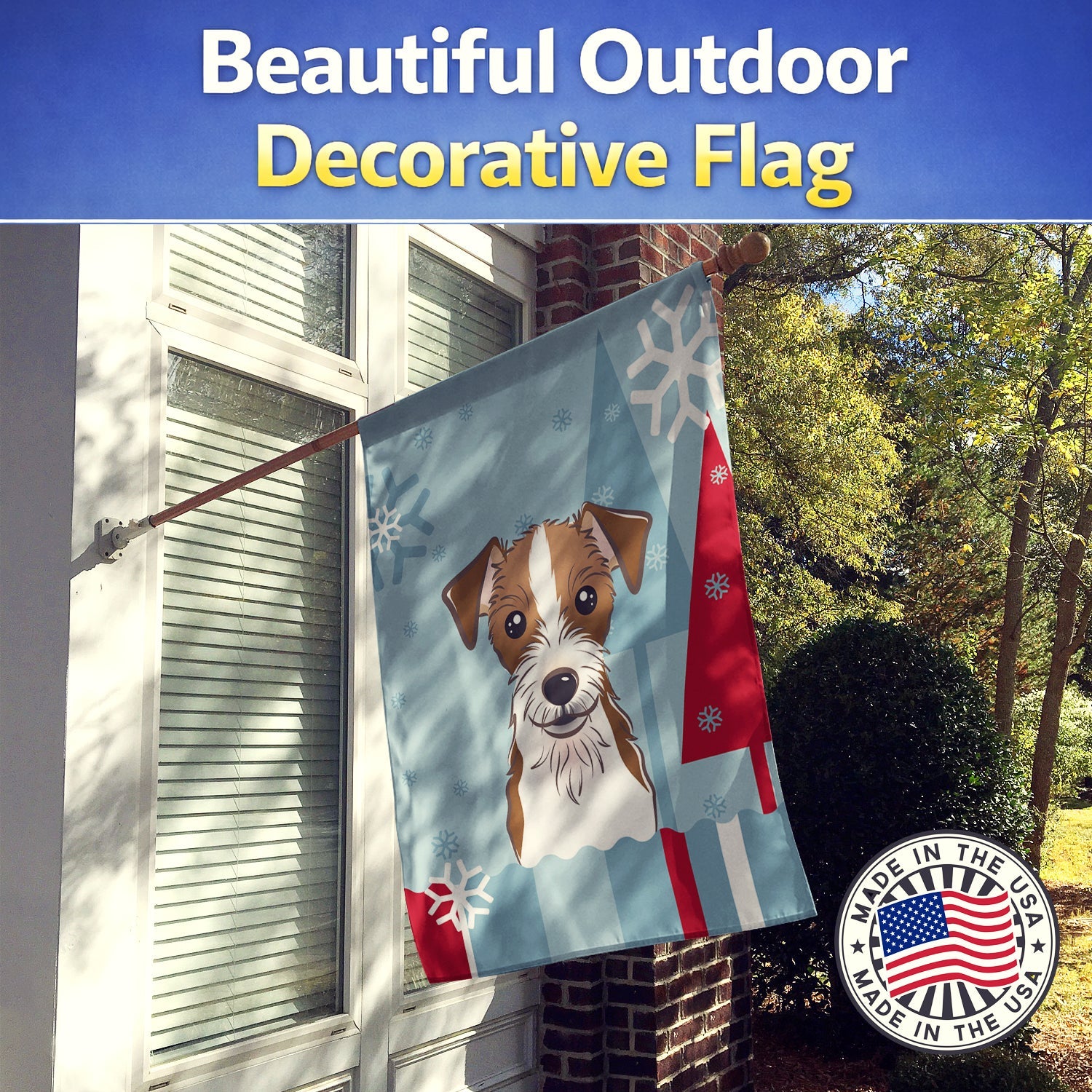 Winter Holiday Jack Russell Terrier House Flag 28x40 Porch Sleeve Pole Decorative Outside Yard Banner Artwork Wall Hanging, Polyester