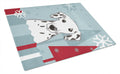 Winter Holiday Dalmatian Cutting Board Tempered Glass Kitchen Cutting Surface, Heat Resistant Chopping, Non-Slip Feet, Food Prep & Serving