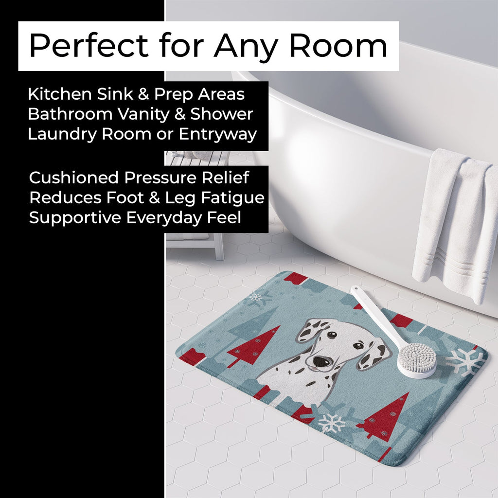 Winter Holiday Dalmatian Memory Foam Kitchen Mat Machine Washable Anti-Fatigue Cushion Comfort Bath or Kitchen Rug